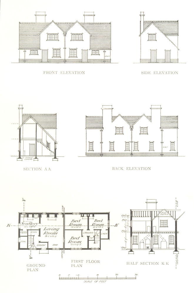 FARMING. Farm Cottages – II-plan & elevation 1912 old antique print picture